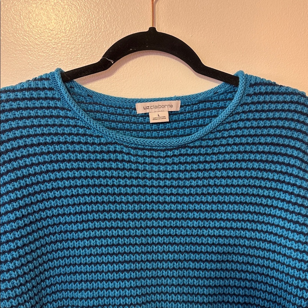 Liz Claiborne Blue Textured Knit Sweater Long Sleeve Pullover Women's Large - Picture 4 of 7